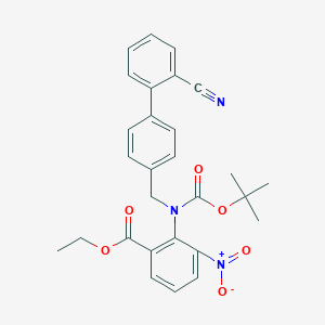 molecular formula C28H27N3O6 B15353315 Ethyl 2-[[4-(2-cyanophenyl)phenyl]methyl-[(2-methylpropan-2-yl)oxycarbonyl]amino]-3-nitrobenzoate 