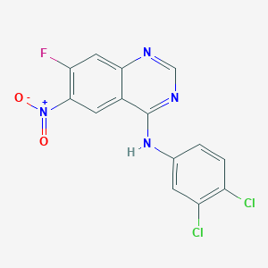 molecular formula C14H7Cl2FN4O2 B15354378 N-(3,4-Dichlorophenyl)-7-fluoro-6-nitroquinazolin-4-amine 
