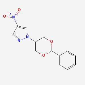 molecular formula C13H13N3O4 B15354403 4-Nitro-1-(2-phenyl-1,3-dioxan-5-yl)pyrazole 
