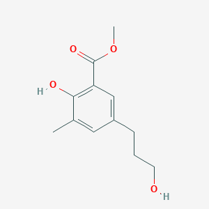 molecular formula C12H16O4 B15354475 Methyl 2-hydroxy-5-(3-hydroxypropyl)-3-methylbenzoate 