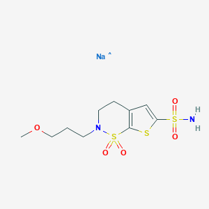 molecular formula C10H16N2NaO5S3 B15354896 Sodium ((2-(2-Methoxyethyl)-1,1-dioxido-3,4-dihydro-2H-thieno[3,2-e][1,2]thiazin-6-yl)sulfonyl)amide 