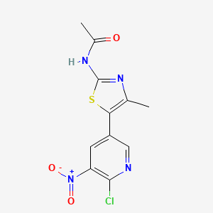 molecular formula C11H9ClN4O3S B15356724 N-[5-(6-chloro-5-nitropyridin-3-yl)-4-methyl-1,3-thiazol-2-yl]acetamide 