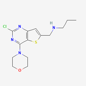 molecular formula C14H19ClN4OS B15358212 N-[(2-chloro-4-morpholin-4-ylthieno[3,2-d]pyrimidin-6-yl)methyl]propan-1-amine 