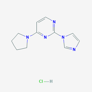 molecular formula C11H14ClN5 B153588 Pyrimidine, 2-(1H-imidazol-1-yl)-4-(1-pyrrolidinyl)-, monohydrochloride CAS No. 138801-44-2