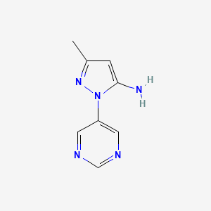 molecular formula C8H9N5 B15360099 5-Methyl-2-pyrimidin-5-ylpyrazol-3-amine 