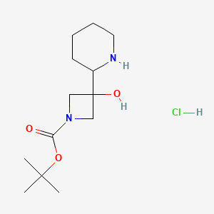 molecular formula C13H25ClN2O3 B15360894 Tert-butyl 3-hydroxy-3-(2-piperidyl)azetidine-1-carboxylate;hydrochloride 