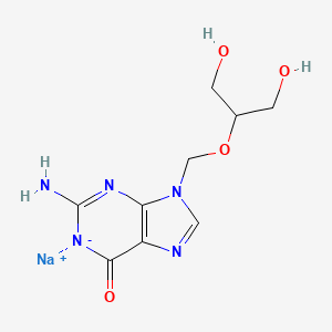 molecular formula C9H12N5NaO4 B15361822 sodium;2-amino-9-(1,3-dihydroxypropan-2-yloxymethyl)purin-1-id-6-one 