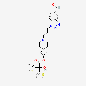 molecular formula C28H30N4O4S2 B15362403 7-(3-(5-formyl-1H-benzo[d][1,2,3]triazol-1-yl)propyl)-7-azaspiro[3.5]nonan-2-yl 2-hydroxy-2,2-di(thiophen-2-yl)acetate 