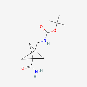 molecular formula C12H20N2O3 B15363318 tert-butyl N-[(3-carbamoyl-1-bicyclo[1.1.1]pentanyl)methyl]carbamate 