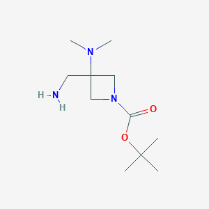 molecular formula C11H23N3O2 B15363319 Tert-butyl 3-(aminomethyl)-3-(dimethylamino)azetidine-1-carboxylate 