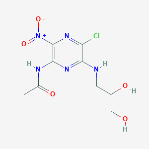 molecular formula C9H12ClN5O5 B15364071 N-[5-Chloro-6-[(2,3-dihydroxypropyl)amino]-3-nitro-2-pyrazinyl]acetamide CAS No. 89083-18-1
