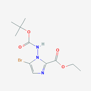 molecular formula C11H16BrN3O4 B15365009 Ethyl 5-bromo-1-((tert-butoxycarbonyl)amino)-1H-imidazole-2-carboxylate 