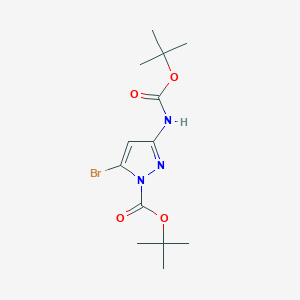 molecular formula C13H20BrN3O4 B15365068 tert-Butyl 5-bromo-3-((tert-butoxycarbonyl)amino)-1H-pyrazole-1-carboxylate 