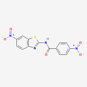 molecular formula C14H8N4O5S B15366496 BENZOTHIAZOLE, 6-NITRO-2-(p-NITROBENZOYLAMINO)- CAS No. 64036-74-4