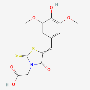 molecular formula C14H13NO6S2 B15366631 5-[(4-hydroxy-3,5-dimethoxyphenyl)methylene]-4-oxo-2-thioxo-3-Thiazolidineacetic acid CAS No. 120841-38-5