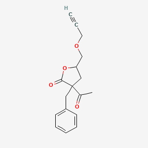molecular formula C17H18O4 B15369122 gamma-Butyrolactone, 2-acetyl-2-benzyl-4-propargyloxymethyl- CAS No. 31339-79-4