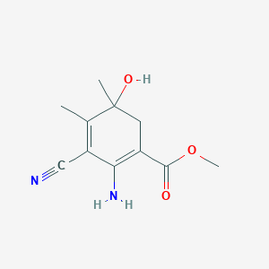 molecular formula C11H14N2O3 B15373889 Methyl 2-amino-3-cyano-5-hydroxy-4,5-dimethylcyclohexa-1,3-diene-1-carboxylate CAS No. 73318-13-5