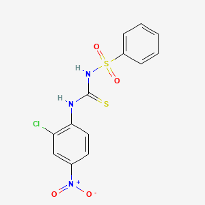 molecular formula C13H10ClN3O4S2 B15374771 Benzenesulfonamide, N-[[(2-chloro-4-nitrophenyl)amino]thioxomethyl]- CAS No. 14633-58-0