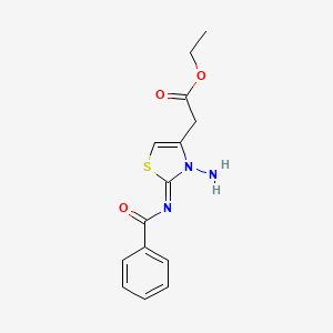 molecular formula C14H15N3O3S B15376310 Ethyl 2-(3-amino-2-benzoylimino-1,3-thiazol-4-yl)acetate CAS No. 66870-59-5