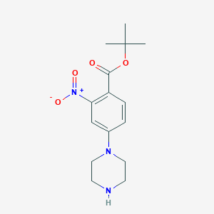 molecular formula C15H21N3O4 B15376323 Tert-butyl 2-nitro-4-(piperazin-1-yl)benzoate 