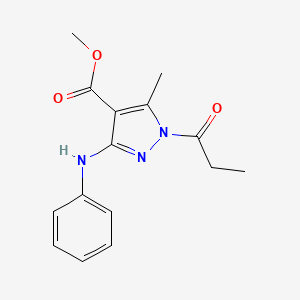 molecular formula C15H17N3O3 B15376354 Methyl 3-anilino-5-methyl-1-propanoyl-1H-pyrazole-4-carboxylate CAS No. 70698-50-9