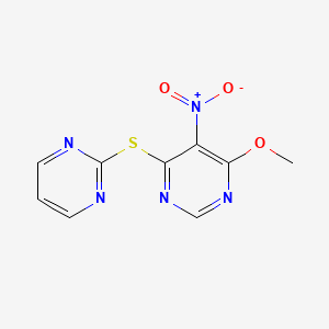 molecular formula C9H7N5O3S B15378074 Pyrimidine, 4-methoxy-5-nitro-6-(2-pyrimidinylthio)- CAS No. 73768-63-5