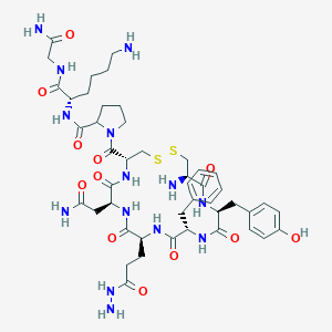 molecular formula C46H66N14O12S2 B153784 N-[(2S)-6-amino-1-[(2-amino-2-oxoethyl)amino]-1-oxohexan-2-yl]-1-[(4R,7S,10S,13S,16S,19R)-19-amino-7-(2-amino-2-oxoethyl)-13-benzyl-10-(3-hydrazinyl-3-oxopropyl)-16-[(4-hydroxyphenyl)methyl]-6,9,12,15,18-pentaoxo-1,2-dithia-5,8,11,14,17-pentazacycloicosane-4-carbonyl]pyrrolidine-2-carboxamide CAS No. 127716-66-9