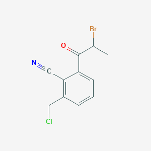 molecular formula C11H9BrClNO B15383108 Benzonitrile, 2-(2-bromo-1-oxopropyl)-6-(chloromethyl)- CAS No. 1803714-83-1