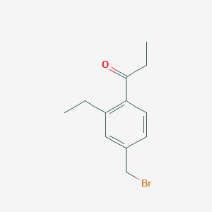molecular formula C12H15BrO B15384078 1-(4-(Bromomethyl)-2-ethylphenyl)propan-1-one 