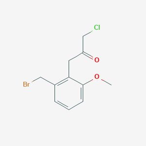molecular formula C11H12BrClO2 B15384828 1-(2-(Bromomethyl)-6-methoxyphenyl)-3-chloropropan-2-one 