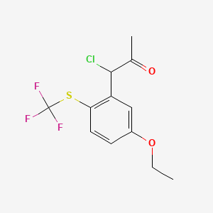 molecular formula C12H12ClF3O2S B15384870 1-Chloro-1-(5-ethoxy-2-(trifluoromethylthio)phenyl)propan-2-one 