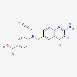 molecular formula C19H16N4O3 B15385591 Benzoic acid, 4-(((2-amino-1,4-dihydro-4-oxo-6-quinazolinyl)methyl)-2-propynylamino)- CAS No. 101248-32-2