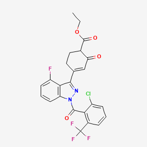 molecular formula C24H17ClF4N2O4 B15387725 ethyl 4-(1-(2-chloro-6-(trifluoromethyl)benzoyl)-4-fluoro-1H-indazol-3-yl)-2-oxocyclohex-3-enecarboxylate 