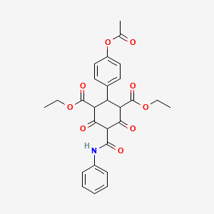 molecular formula C27H27NO9 B15389152 Diethyl 2-[4-(acetyloxy)phenyl]-4,6-dioxo-5-(phenylcarbamoyl)cyclohexane-1,3-dicarboxylate CAS No. 10223-94-6