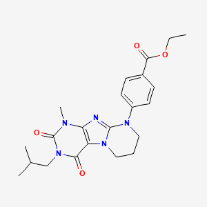 molecular formula C22H27N5O4 B15390211 ethyl 4-[1-methyl-3-(2-methylpropyl)-2,4-dioxo-1,2,3,4,7,8-hexahydropyrimido[2,1-f]purin-9(6H)-yl]benzoate 