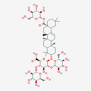 molecular formula C54H86O24 B15390615 (2S,3S,4S,5R,6R)-6-[[(3S,6aR,6bS,8aS,14bR)-4,4,6a,6b,11,11,14b-heptamethyl-8a-[(2S,3R,4S,5S,6R)-3,4,5-trihydroxy-6-(hydroxymethyl)oxan-2-yl]oxycarbonyl-1,2,3,4a,5,6,7,8,9,10,12,12a,14,14a-tetradecahydropicen-3-yl]oxy]-4-hydroxy-3,5-bis[[(2S,3R,4S,5S,6R)-3,4,5-trihydroxy-6-(hydroxymethyl)oxan-2-yl]oxy]oxane-2-carboxylic acid 