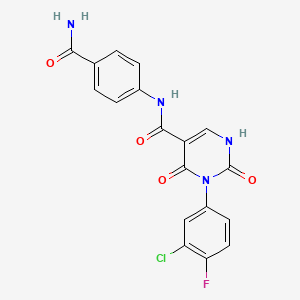 molecular formula C18H12ClFN4O4 B15390880 N-(4-carbamoylphenyl)-3-(3-chloro-4-fluorophenyl)-2,4-dioxo-1,2,3,4-tetrahydropyrimidine-5-carboxamide 