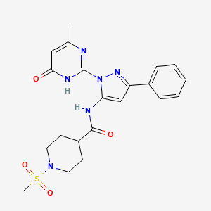 molecular formula C21H24N6O4S B15390921 N-(1-(4-methyl-6-oxo-1,6-dihydropyrimidin-2-yl)-3-phenyl-1H-pyrazol-5-yl)-1-(methylsulfonyl)piperidine-4-carboxamide 