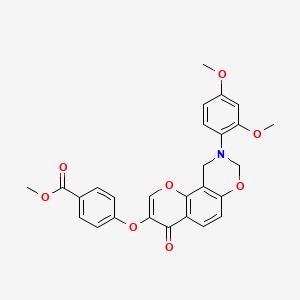 molecular formula C27H23NO8 B15391313 methyl 4-{[9-(2,4-dimethoxyphenyl)-4-oxo-9,10-dihydro-4H,8H-chromeno[8,7-e][1,3]oxazin-3-yl]oxy}benzoate 