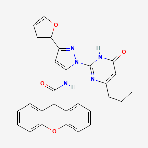 molecular formula C28H23N5O4 B15391503 N-(3-(furan-2-yl)-1-(6-oxo-4-propyl-1,6-dihydropyrimidin-2-yl)-1H-pyrazol-5-yl)-9H-xanthene-9-carboxamide 