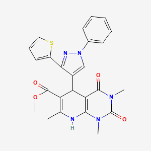 molecular formula C25H23N5O4S B15391527 methyl 1,3,7-trimethyl-2,4-dioxo-5-[1-phenyl-3-(thiophen-2-yl)-1H-pyrazol-4-yl]-1,2,3,4,5,8-hexahydropyrido[2,3-d]pyrimidine-6-carboxylate 
