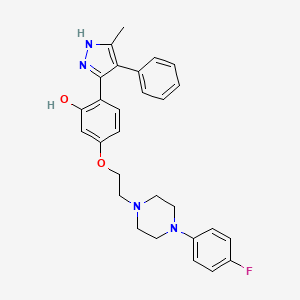 molecular formula C28H29FN4O2 B15391848 5-{2-[4-(4-fluorophenyl)piperazin-1-yl]ethoxy}-2-(3-methyl-4-phenyl-1H-pyrazol-5-yl)phenol 