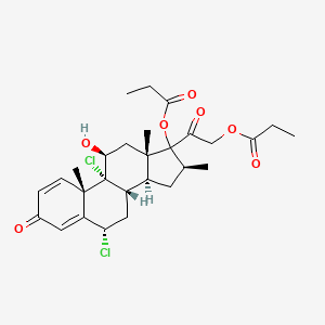molecular formula C28H36Cl2O7 B15392259 Pregna-1,4-diene-3,20-dione,6,9-dichloro-11-hydroxy-16-methyl-17,21-bis(1-oxopropoxy)-,(6a,11b,16b)- 