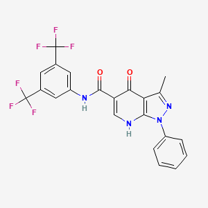 molecular formula C22H14F6N4O2 B15392284 N-(3,5-bis(trifluoromethyl)phenyl)-3-methyl-4-oxo-1-phenyl-4,7-dihydro-1H-pyrazolo[3,4-b]pyridine-5-carboxamide 