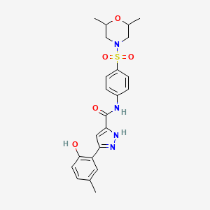 molecular formula C23H26N4O5S B15392594 N-{4-[(2,6-dimethylmorpholin-4-yl)sulfonyl]phenyl}-3-(2-hydroxy-5-methylphenyl)-1H-pyrazole-5-carboxamide 