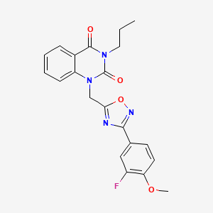 molecular formula C21H19FN4O4 B15392612 1-((3-(3-fluoro-4-methoxyphenyl)-1,2,4-oxadiazol-5-yl)methyl)-3-propylquinazoline-2,4(1H,3H)-dione 