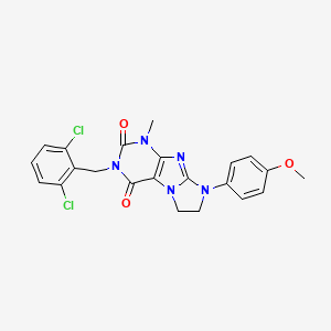 molecular formula C22H19Cl2N5O3 B15392662 3-(2,6-dichlorobenzyl)-8-(4-methoxyphenyl)-1-methyl-7,8-dihydro-1H-imidazo[2,1-f]purine-2,4(3H,6H)-dione 