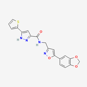 molecular formula C19H14N4O4S B15392897 N-((5-(benzo[d][1,3]dioxol-5-yl)isoxazol-3-yl)methyl)-3-(thiophen-2-yl)-1H-pyrazole-5-carboxamide 