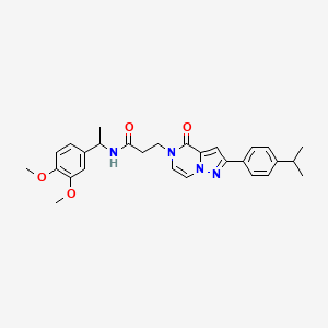 molecular formula C28H32N4O4 B15392927 N-[1-(3,4-dimethoxyphenyl)ethyl]-3-{4-oxo-2-[4-(propan-2-yl)phenyl]pyrazolo[1,5-a]pyrazin-5(4H)-yl}propanamide 