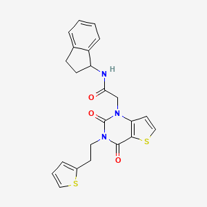 molecular formula C23H21N3O3S2 B15392964 N-(2,3-dihydro-1H-inden-1-yl)-2-(2,4-dioxo-3-(2-(thiophen-2-yl)ethyl)-3,4-dihydrothieno[3,2-d]pyrimidin-1(2H)-yl)acetamide 